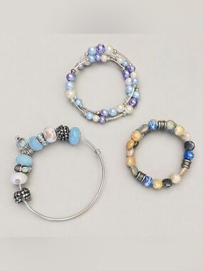 Multicolor Beaded Women's Bracelet Set - Blue, Purple & Neutral Tones